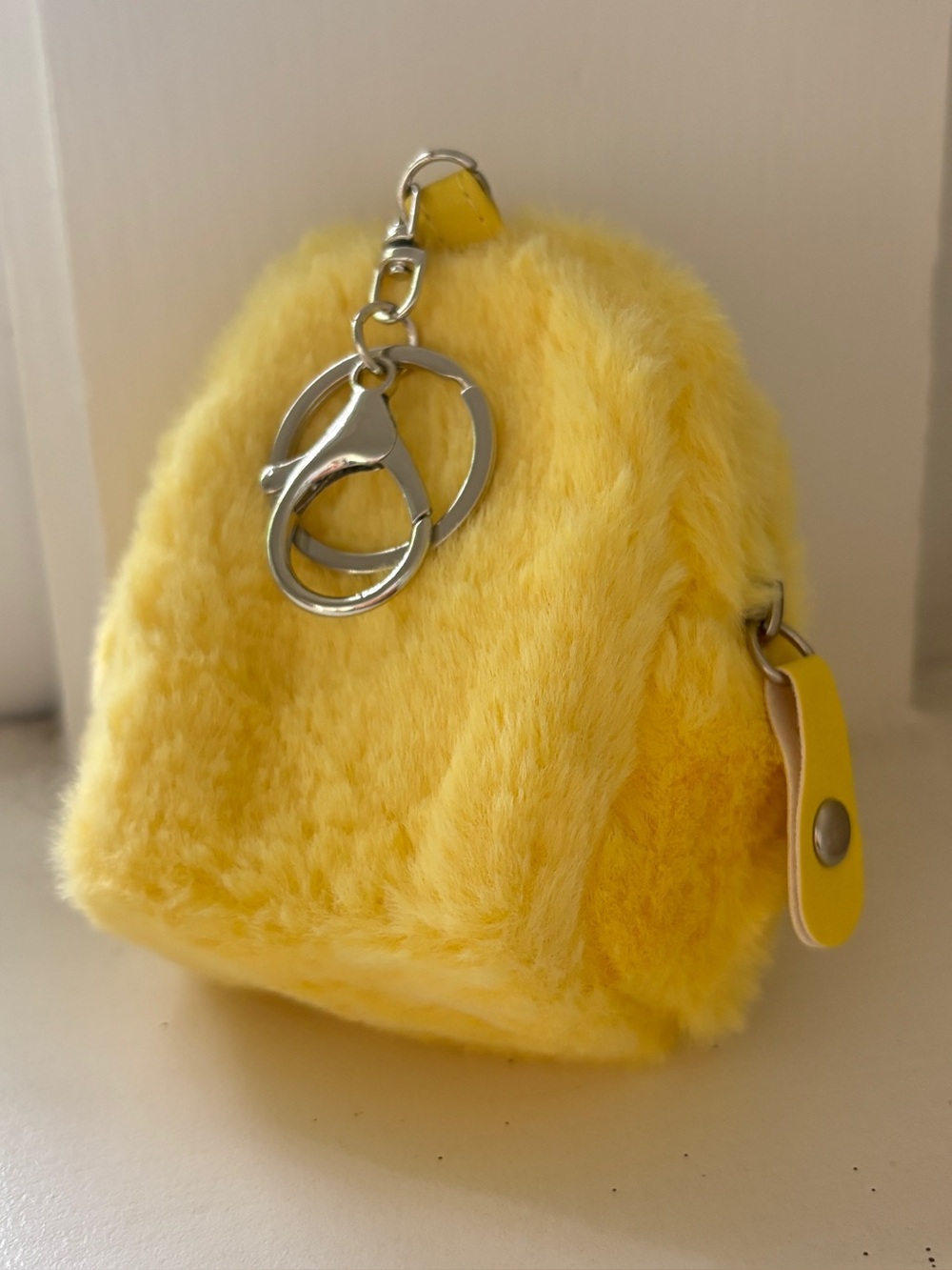 Yellow Fuzzy Backpack Bag Charm Keychain Coin Pouch - Picture 4 of 4